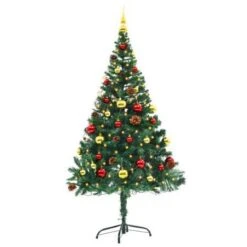 Faux Christmas Tree Decorated With Baubles And LEDs 150cm Green