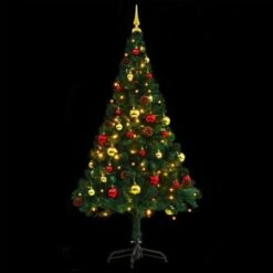 Faux Christmas Tree Decorated With Baubles And LEDs 150cm Green 11 Faux Christmas Tree Decorated With Baubles And LEDs 150cm Green -Christmas Lights Store 195275 1480735 F