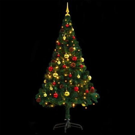 Faux Christmas Tree Decorated With Baubles And LEDs 150cm Green 4 Faux Christmas Tree Decorated With Baubles And LEDs 150cm Green - Image 4