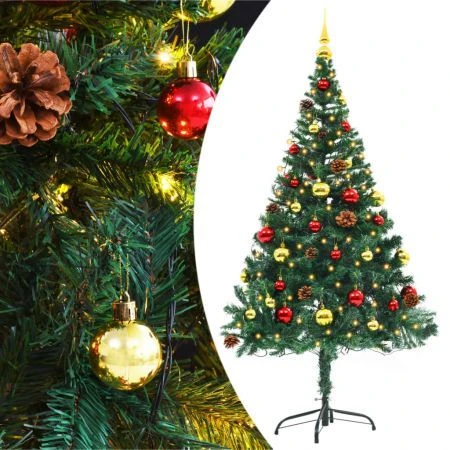Faux Christmas Tree Decorated With Baubles And LEDs 150cm Green 6 Faux Christmas Tree Decorated With Baubles And LEDs 150cm Green - Image 6