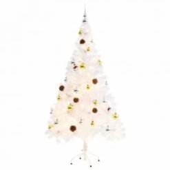 Faux Christmas Tree Decorated With Baubles And LEDs 150cm White