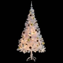 Faux Christmas Tree Decorated With Baubles And LEDs 150cm White -Christmas Lights Store 195277 1480751 F