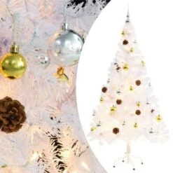 Faux Christmas Tree Decorated With Baubles And LEDs 150cm White -Christmas Lights Store 195277 1480755 F