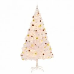 Faux Christmas Tree Decorated With Baubles And LEDs 210cm White