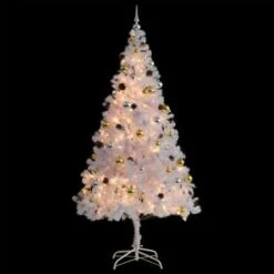 Faux Christmas Tree Decorated With Baubles And LEDs 210cm White -Christmas Lights Store 195279 1480767 F