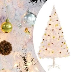 Faux Christmas Tree Decorated With Baubles And LEDs 210cm White -Christmas Lights Store 195279 1480771 F