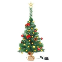 Faux Christmas Tree Decorated With Baubles And LEDs 64cm Green