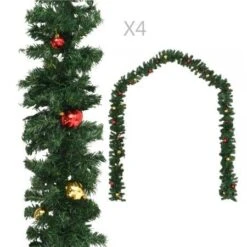 Christmas Garlands 4 Pcs With Baubles Green 270 Cm PVC