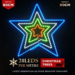 Stockholm Christmas Lights LED Rope Star 4 In 1 Outdoor Garden Xmas Decoration 80 X 80CM