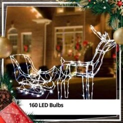 Stockholm Christmas Lights 160 LEDs Solar Sleigh Reindeer Fairy Outdoor Garden Xmas 145CM -Christmas Lights Store 225709 2383713 F