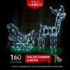 Stockholm Christmas Lights 160 LEDs Solar Sleigh Reindeer Fairy Outdoor Garden Xmas 145CM
