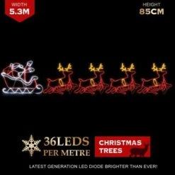 Stockholm Christmas Lights LED Rope Santa Claus Sleigh 4 Reindeers Motifs Outdoor 530CM -Christmas Lights Store 225763 2384047 F