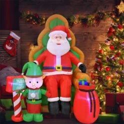 Stockholm Christmas Lights 1.8M Led Inflatable Santa On Chair Cute Elf Outdoor Xmas Motif