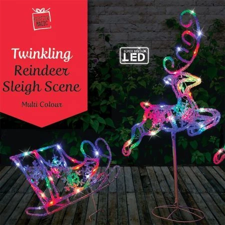 Stockholm Christmas Lights 120 LEDs Sleigh + Reindeers Multi Color Xmas Outdoor Garden Decor 3M 5 Stockholm Christmas Lights 120 LEDs Sleigh + Reindeers Multi Color Xmas Outdoor Garden Decor 3M - Image 5