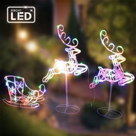 Stockholm Christmas Lights 120 LEDs Sleigh + Reindeers Multi Color Xmas Outdoor Garden Decor 3M 4 Stockholm Christmas Lights 120 LEDs Sleigh + Reindeers Multi Color Xmas Outdoor Garden Decor 3M - Image 4