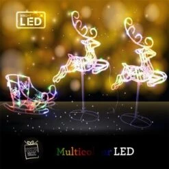 Stockholm Christmas Lights 120 LEDs Sleigh + Reindeers Multi Color Xmas Outdoor Garden Decor 3M 19 Stockholm Christmas Lights 120 LEDs Sleigh + Reindeers Multi Color Xmas Outdoor Garden Decor 3M -Christmas Lights Store 225837 1767679 F