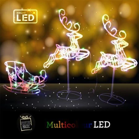 Stockholm Christmas Lights 120 LEDs Sleigh + Reindeers Multi Color Xmas Outdoor Garden Decor 3M 10 Stockholm Christmas Lights 120 LEDs Sleigh + Reindeers Multi Color Xmas Outdoor Garden Decor 3M - Image 10