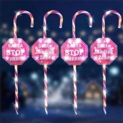 Stockholm Christmas Lights 4pcs LED Candy Canes STOP Sign Path Outdoor Garden Decoration 80CM -Christmas Lights Store 225851 1767813 F