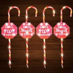 Stockholm Christmas Lights 4pcs LED Candy Canes STOP Sign Path Outdoor Garden Decoration 80CM -Christmas Lights Store 225851 1767823 F