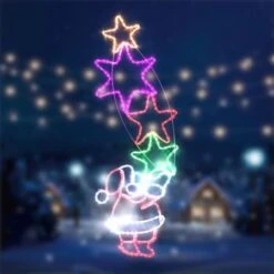 Stockholm Christmas Lights LED Rope Santa Claus Pulling Stars Outdoor Garden Xmas 144x49CM -Christmas Lights Store 225873 2384567 F