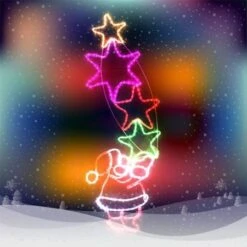 Stockholm Christmas Lights LED Rope Santa Claus Pulling Stars Outdoor Garden Xmas 144x49CM -Christmas Lights Store 225873 2384571 F