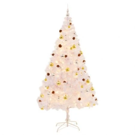 Artificial Christmas Tree With Baubles And LEDs White 210 Cm 9 Artificial Christmas Tree With Baubles And LEDs White 210 Cm - Image 9