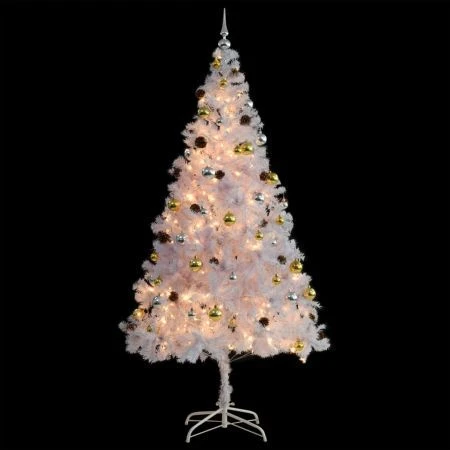 Artificial Christmas Tree With Baubles And LEDs White 210 Cm 5 Artificial Christmas Tree With Baubles And LEDs White 210 Cm - Image 5