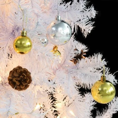 Artificial Christmas Tree With Baubles And LEDs White 210 Cm 1 Artificial Christmas Tree With Baubles And LEDs White 210 Cm