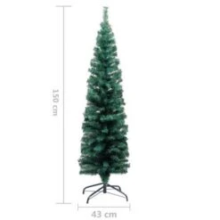 Slim Artificial Christmas Tree With Stand Green 150 Cm PVC -Christmas Lights Store 244657 1947249 F