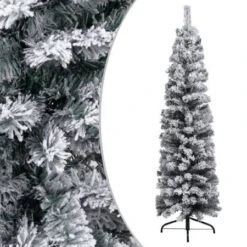 Slim Artificial Christmas Tree With Flocked Snow Green 150 Cm PVC
