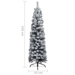 Slim Artificial Christmas Tree With Flocked Snow Green 150 Cm PVC -Christmas Lights Store 244663 1947285 F