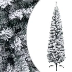 Slim Artificial Christmas Tree With Flocked Snow Green 180 Cm PVC