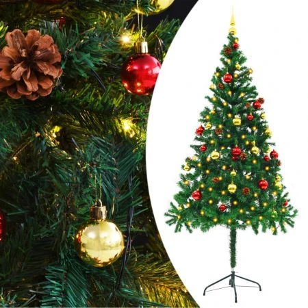 Artificial Christmas Tree With Baubles And LEDs Green 180 Cm 1 Artificial Christmas Tree With Baubles And LEDs Green 180 Cm