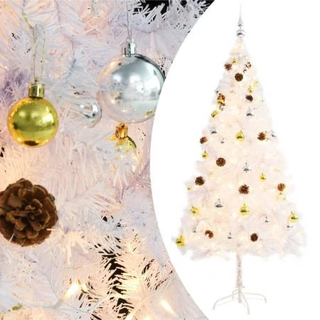 Artificial Christmas Tree With Baubles And LEDs White 180 Cm 1 Artificial Christmas Tree With Baubles And LEDs White 180 Cm