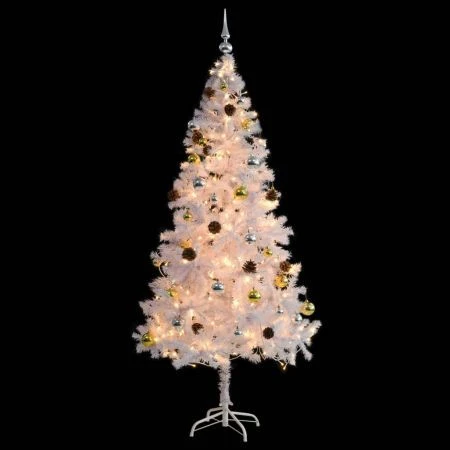 Artificial Christmas Tree With Baubles And LEDs White 180 Cm 2 Artificial Christmas Tree With Baubles And LEDs White 180 Cm - Image 2