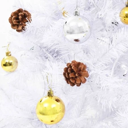 Artificial Christmas Tree With Baubles And LEDs White 180 Cm 4 Artificial Christmas Tree With Baubles And LEDs White 180 Cm - Image 4