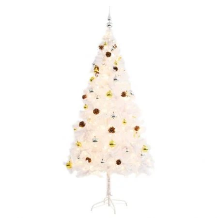 Artificial Christmas Tree With Baubles And LEDs White 180 Cm 6 Artificial Christmas Tree With Baubles And LEDs White 180 Cm - Image 6