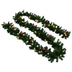 Christmas Garland With Baubles And LED Lights Green 10 M PVC -Christmas Lights Store 244849 1948533 F