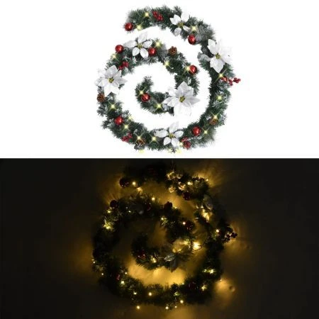 Christmas Garland With LED Lights Green 2.7 M PVC 2 Christmas Garland With LED Lights Green 2.7 M PVC - Image 2