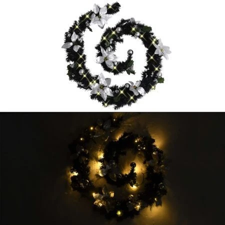 Christmas Garland With LED Lights Black 2.7 M PVC 2 Christmas Garland With LED Lights Black 2.7 M PVC - Image 2