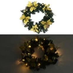 Christmas Wreath With LED Lights Green 60 Cm PVC -Christmas Lights Store 244857 2332189 F