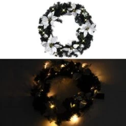 Christmas Wreath With LED Lights Black 60 Cm PVC -Christmas Lights Store 244863 2332225 F