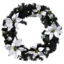Christmas Wreath With LED Lights Black 60 Cm PVC -Christmas Lights Store 244863 2332229 F
