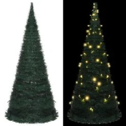 Pop-up String Artificial Christmas Tree With LED Green 210 Cm