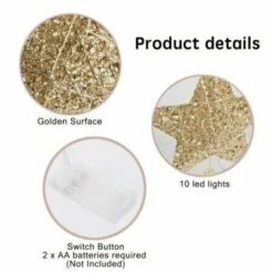 Glittered Christmas Tree Topper 25cm Metal Star Treetop 30 LED Xmas Topper Star For Christmas Tree Decoration (Gold) -Christmas Lights Store 249741 2019865 F