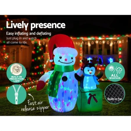 Jingle Jollys Inflatable Christmas 1.8M Snowman LED Lights Outdoor Decorations 4 Jingle Jollys Inflatable Christmas 1.8M Snowman LED Lights Outdoor Decorations - Image 4