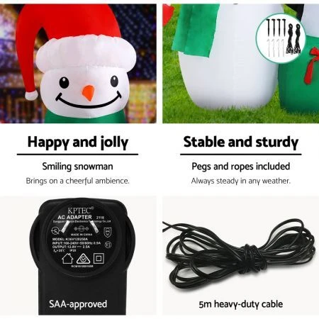 Jingle Jollys Inflatable Christmas 1.8M Snowman LED Lights Outdoor Decorations 3 Jingle Jollys Inflatable Christmas 1.8M Snowman LED Lights Outdoor Decorations - Image 3