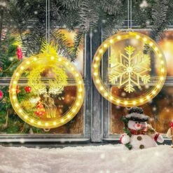 Christmas Decorative 3D Hanging Lights 2 PCS Christmas Window Light Hanging Lighted Window Decorations For Indoor Outdoor Windows Decorations (Elk, Snowflake) -Christmas Lights Store 256179 2098235 HD