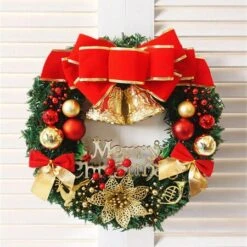 40cm Christmas Wreath Merry Christmas Front Door Ornament Wall Artificial Pine Garland -Christmas Lights Store 256777 2104411 F