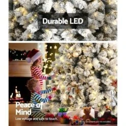 Jingle Jollys Snowy Christmas Tree 1.8M 6FT LED Lights Xmas Decorations Warm White -Christmas Lights Store 256795 2129191 F
